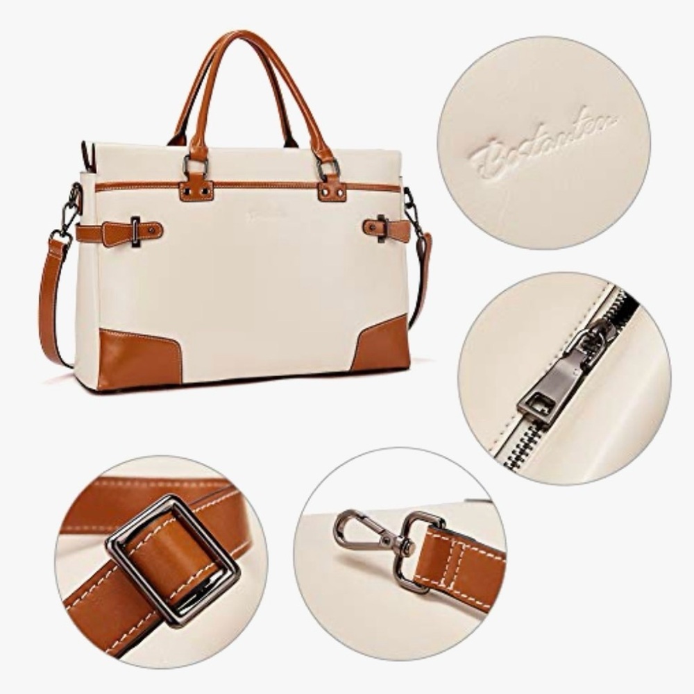 EUC- Bostanten Satchel/ Lap Top Bag- White and Tan Leather - Picture 4 of 4
